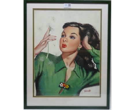 'Portrait of 1950's Pin-Up Girl', gouache signed Glanville 44cm x 34cm and a 1951 Pin-Up calendar H76cm (2) Condition Report 