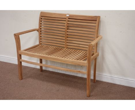 Teak two seat bench, W101cm Condition Report Click here for further images, condition, auction times & delivery costs