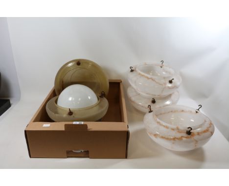 Three similar 1930's glass light fittings and three others Condition Report Click here for further images, condition, auction