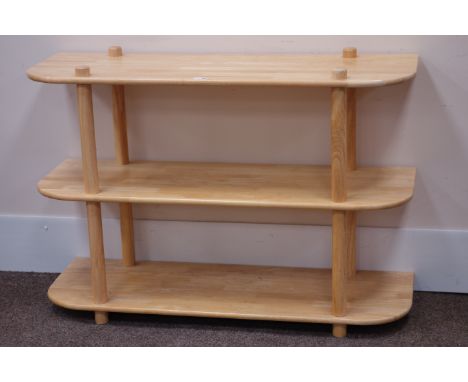 Light wood three tier side table/shelving unit, W120cm, H83cm, D40cm Condition Report Click here for further images, conditio