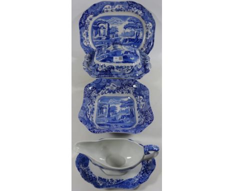Spode Italian Gardens lidded tureen, meat plate, vegetable dish, gravy boat and saucer (4) Condition Report Click here for fu