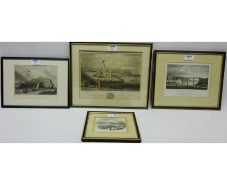 Cliff Bridge, Light House and New Spa, prints and engravings of Scarborough and four other local interest prints 21cm x 30cm 