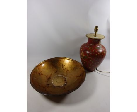 Chinoiserie lamp base and a glass centre bowl Condition Report Click here for further images, condition, auction times &amp; 