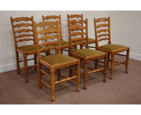 Set six late 20th century elm ladder back chairs with drop in seats Condition Report Click here for further images, condition