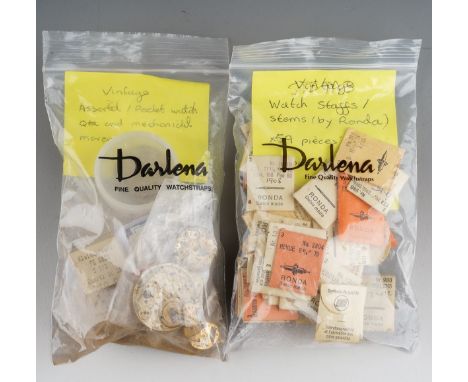 Assorted vintage watch movements and vintage mechanical staffs and stems by Ronda and others, together with a bag of assorted