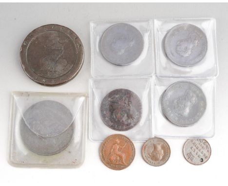 Collection of British Copper coins, including George III 1797 Cartwheel Twopence, 1775, 3 X 1806 Halfpenny, Victorian 1853 Pe