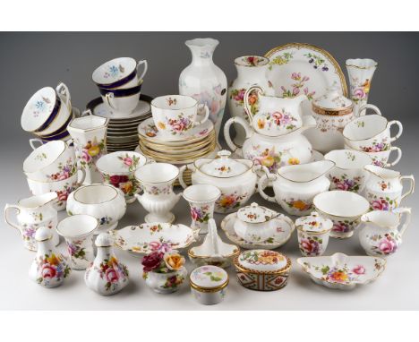 Two boxes of Royal Crown Derby "Derby Posies" tea wares and giftwares, including a twenty piece tea set, a Royal Albert Old C