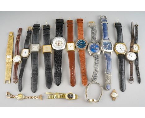 A bag containing a collection of seventeen ladies and gents assorted vintage wrist watches, including a 9ct gold Sekonda  lad