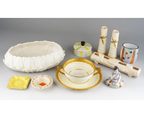 Pair of Royal Worcester bamboo vases and bowl with underplate and Royal Doulton ashtray, Spode, Noritake, pot and lid etc (q)