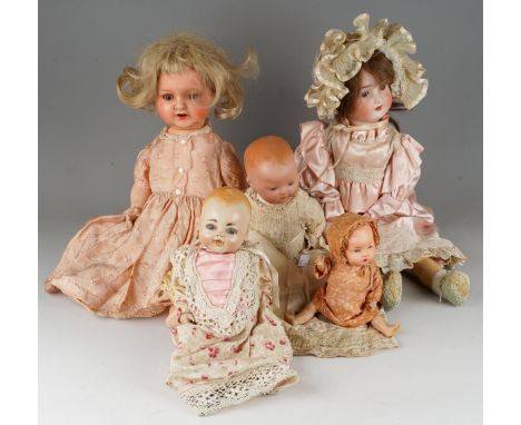 Five various early 20th Century bisque head dolls, various sizes, makes to include Lamone and Armand Marseille [5]
