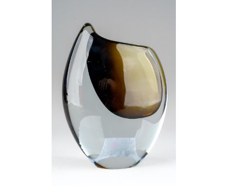 Gunnar Nylund (Swedish, 1904-1997) for Strombergshyttan 'Shark Tooth' glass cased vase, 15cm high.