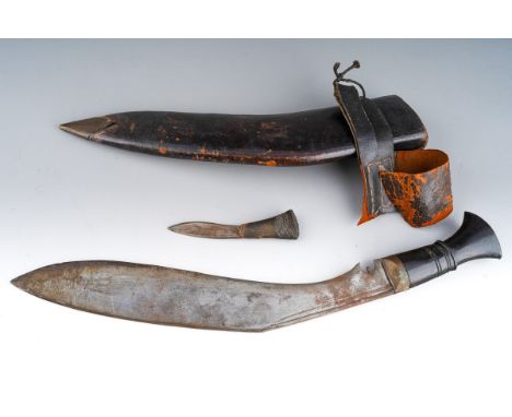 A vintage Gurkha Kukri knife and dagger in leather scabbard [1]