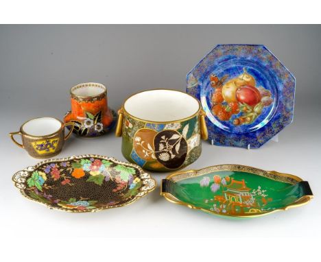 A collection of early 20th Century lustre to include: Moore pottery Aesthetic style jardiniere; Carlton Ware pattern 3334 vas