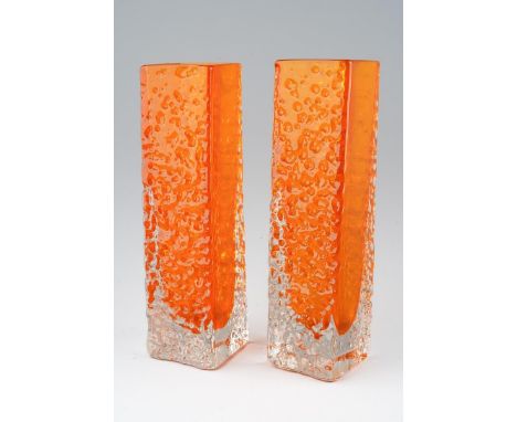 Two Whitefriars Tangerine Bark vases, approx 17cm and 16.7cm high [2]