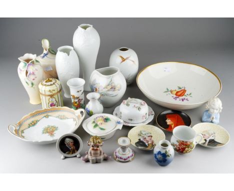 Modern Continental ceramics to include vases, trinket box and cover, bowl, , butter dish and cover, souvenir dishes, factorie