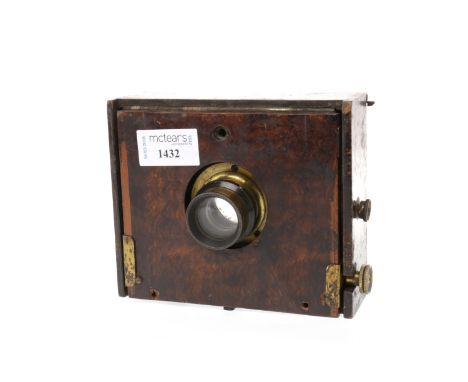 VICTORIAN 'VICTOR' PLATE CAMERA BY J. LIZARSwith related lens, hardwood and brass surround, 12cm high