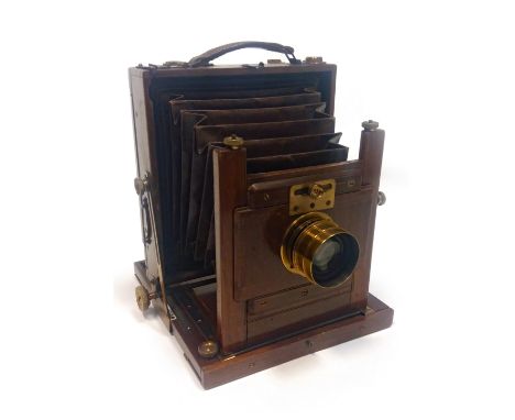 VICTORIAN 'THE STANDARD' PLATE CAMERA BY J. LIZARSwith Cooke 6 1/2 x 4 3/4 Lens H.D. Taylor's patent, No. 2488, mahogany and 