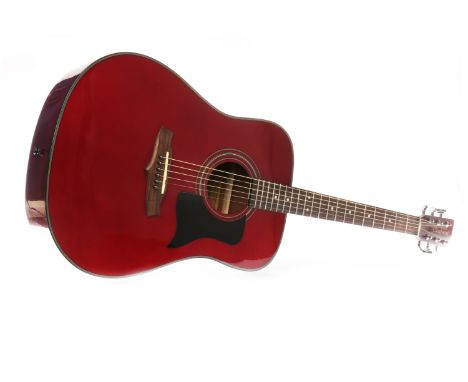 MODERN TANGLEWOOD ACOUSTIC GUITARmodel number TW28 WR, the dreadnaught body with blood red veneer finish and black scratchpla