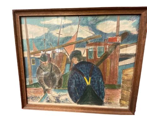 Continental school lithograph, fishermen, indistinctly signed, glazed frame