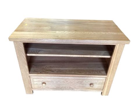 Modern light oak television/multi media stand with open shelf and drawer below, 90cm wide, 45cm deep, 67cm high, together wit