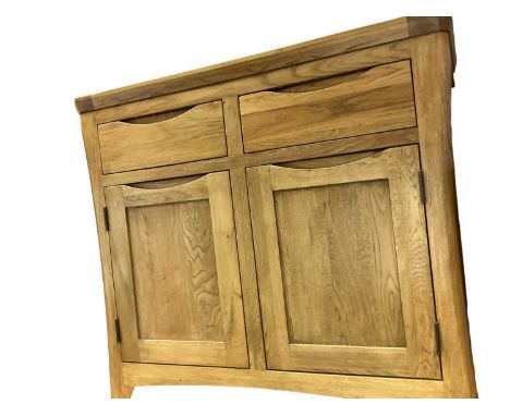 Modern light oak sideboard with two drawers and two panelled doors below, 93cm wide, 42cm deep, 85cm high