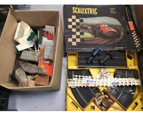Vintage Scalextric track, buildings and cars