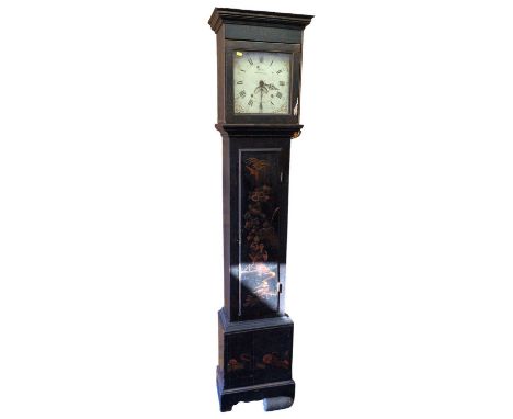 19th century lacquered longcase clock with painted dial signed 'Bentley Kingsbridge', 199cm high