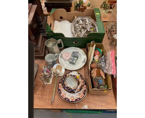 Miscellaneous items including silver plate, Royal Copenhagen ceramics, Pelham puppet etc
