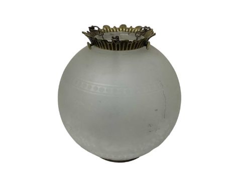 Very large Edwardian etched glass light shade, of bulbous form, approximately 32cm diameter. Provenance: From the Estate of D