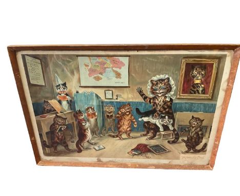 After Louis William Wain (British, 1860-1939), 'The Naughty Puss', lithograph in colours, 45 x 68cm, framed and glazed and an