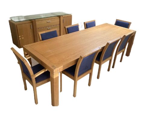 Hatfield’s light oak extending dining table and eight chairs and sideboard