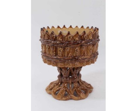 A Victorian majolica pottery planter by George Skey Wilnecote, of bound branch form, impressed mark inside, 24cm high x 21cm 
