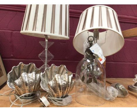 Group of Laura Ashley and other lamps and light fittings and a brass standard lamp