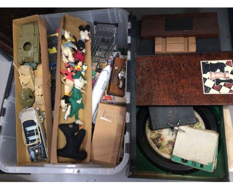 Group of vintage toys, playing cards, board games, Bayko building sets and a bagatelle board