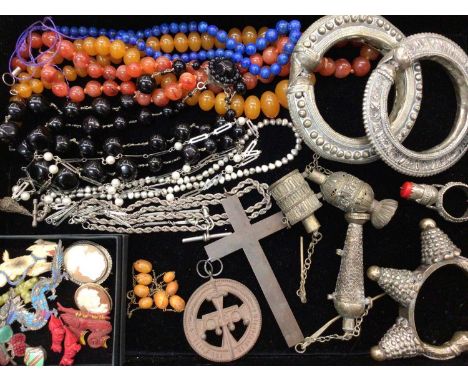 Group of Eastern jewellery including bangles, a ring etc, various bead necklaces, silver rope twist necklace, one other silve