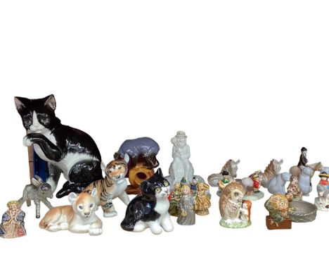 Collection of animal ornaments, various manufacturers including Winstanley, Russian, Wade, Beswick, Royal Doulton, Thelwell ,