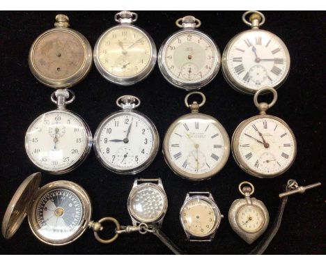 Group of various pocket watches and watches including a silver cased heart shaped fob watch, two other silver cased, Smiths s