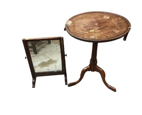 Mahogany tripod wine table, mahogany standard lamp and a swing mirror (3)