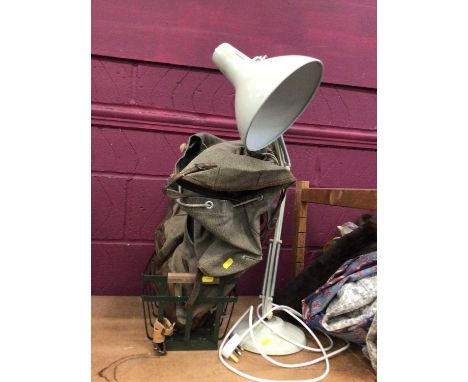 Cantilever lamp and vintage rucksack and bike basket