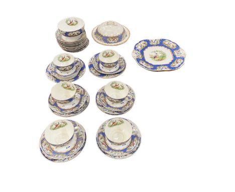 1920's bone china teaset, decorated with Worcester style decoration retailed by Maple &amp; Co.A few chips, some crazing and 