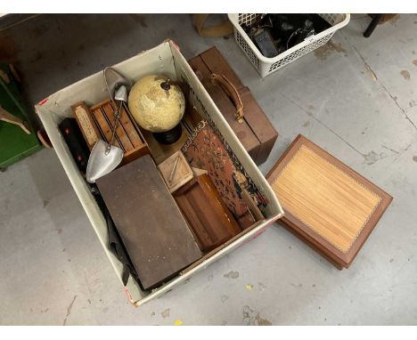 Collection of sundry items to include a globe, a leather case and other items.