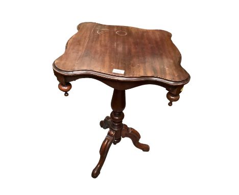 Victorian and later mahogany wine table with square top on tripod base, 43.5cm x 44.5cm