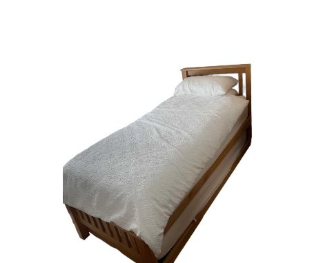 Light oak single bed with two mattresses