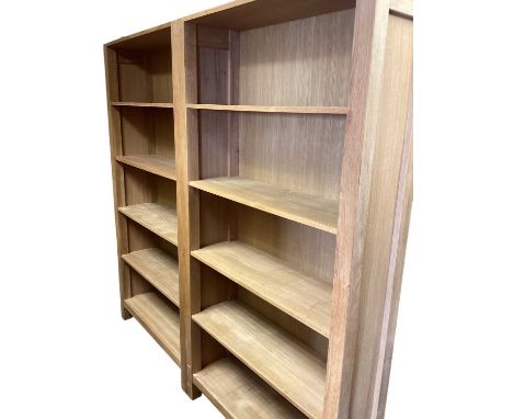 Pair of modern light oak bookcases, 100cm wide, 30cm deep, 190cm high