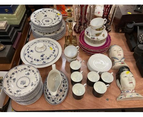 Pair of Georgian brass candlesticks, Doulton York Town service, other ceramics by Susie Cooper, Royal Worcester and others