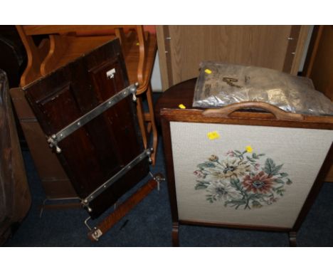 A MAHOGANY NEST OF TABLES, FIRESCREEN + TWO TROUSER PRESSE  (4)