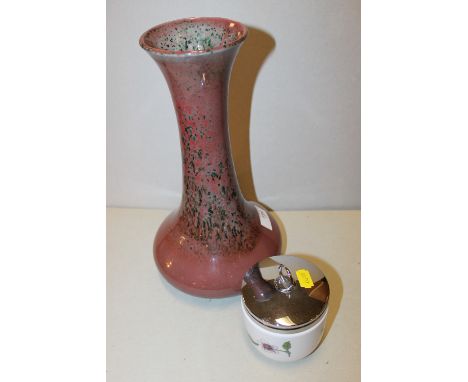 A COBRIDGE STONEWARE VASE + A ROYAL WORCESTER LIDDED JAR