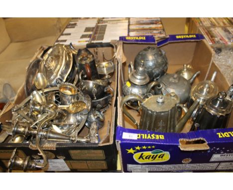 TWO TRAYS OF SILVER PLATE TO INCLUDE FLATWARE ETC.