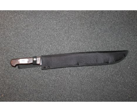 A LARGE MACHETE KNIFE IN SHEATH