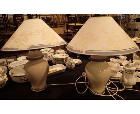 Pair of John Lewis ceramic based table lamps with shades  CONDITION REPORT: All electrical items in this lot have been PAT te